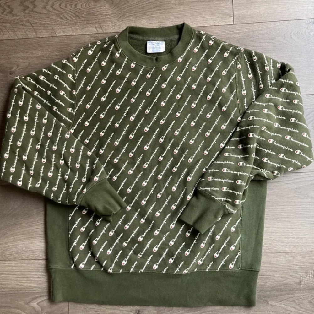 Champion Reverse Weave Sweatshirt All Over Print Green